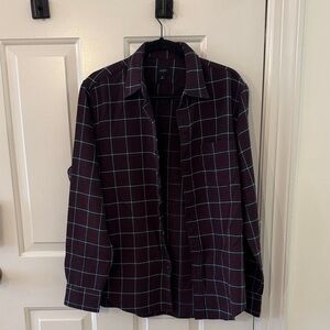 J. Crew Men's Casual Button Down Shirt - Dark Red and Blue Plaid